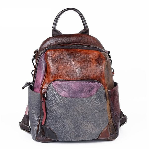 

cowhide retro style women genuine leather backpack small packsack for school female student casual knapsack bag fashion mochila 210911