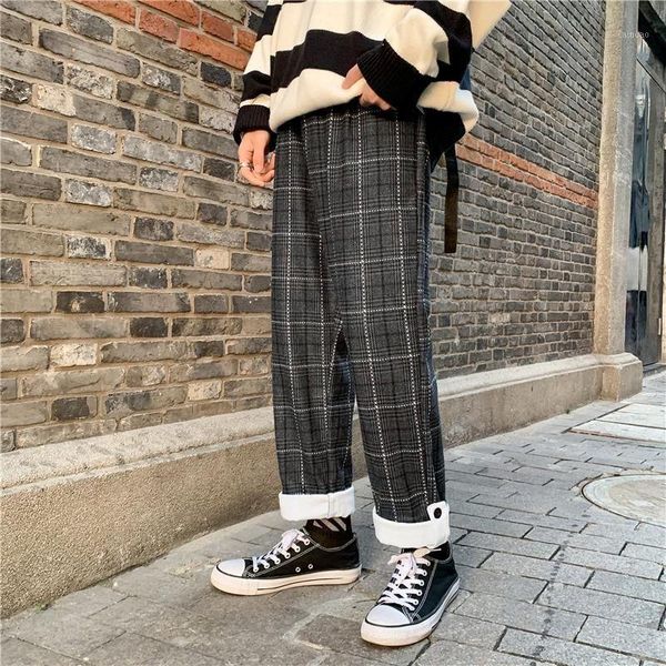 

men's pants houzhou black plaid for men khaki checked trousers grid autumn winter cotton casual korean style streetwear harajuku