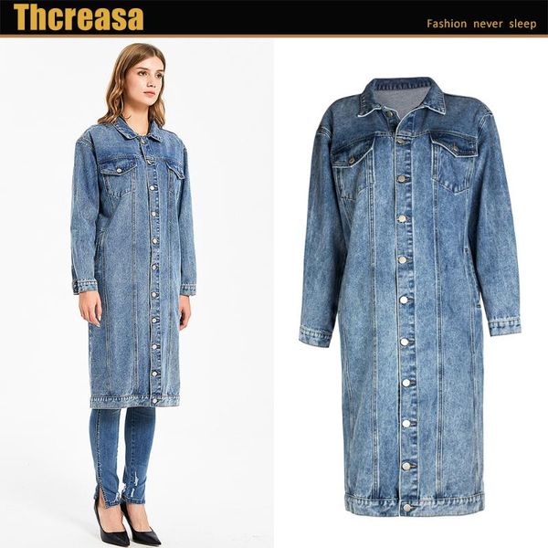 

women's trench coats bf style denim coat women long design blue outwear female sleeve 2021 autumn outcoat, Tan;black