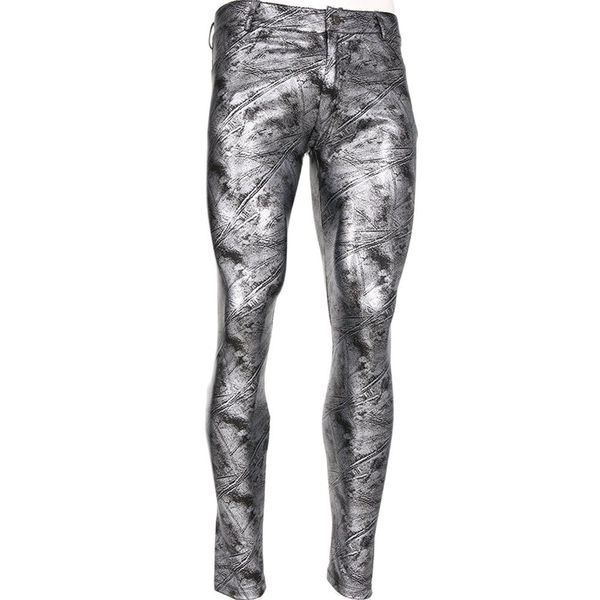 

men winter trousers faux leather pu skinny pencil pants cotton lining soft breathable skinny leggings printed add velvet trouser, Black