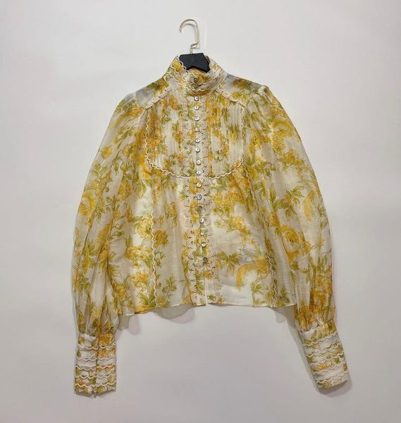 

women's blouses & shirts women linen silk loose long-sleeved stand collar shell buttons shirt, White