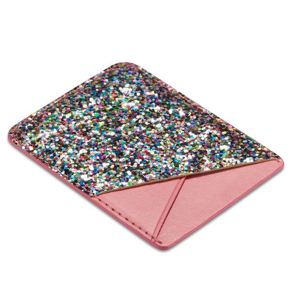 

other fashion accessories phone card holder pu leather wallet solid back sequins decoration pouch case universal bag multifunctional stick o, Silver
