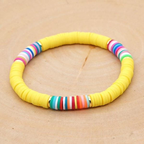 

charm bracelets boho 6mm polymer clay heishi beads stretch bracelet women multicolored rubber bead red blue white yellow summer beach jewelr, Golden;silver