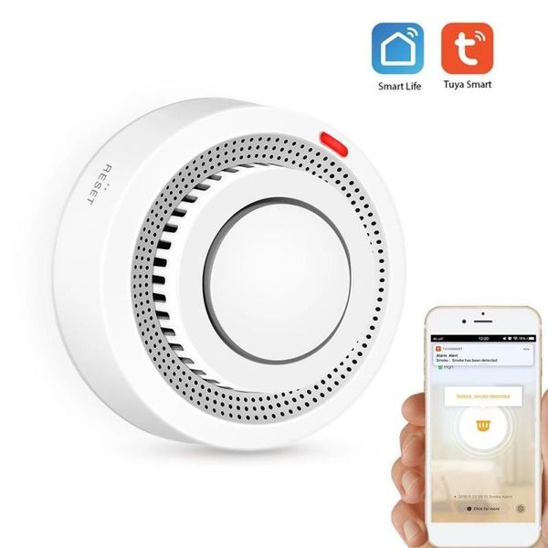 

smart home control tuya wifi smoke detector fire protection alarm sensor independent wireless battery operated life push alert security