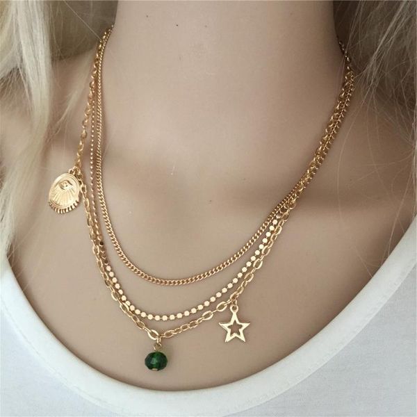

pendant necklaces exaggerated personality gold color chain necklace for women bohemian five-pointed star jewelry, Silver