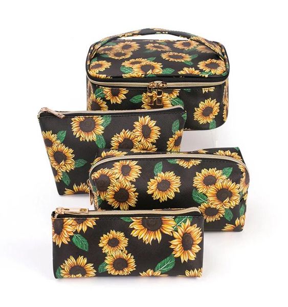

cosmetic bags & cases fashion 4pc/set pu sunflower printed bag three piece set women make up case 4/pc travel organizer toiletry purse