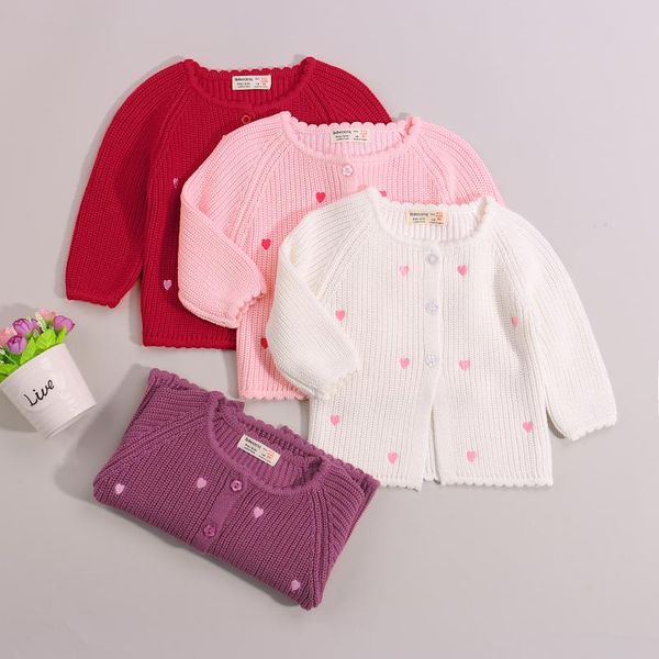 

pullover cute toddler kids baby girls knitted coat cardigan lovely heart embroidery long sleeve jacket knitwear for fall winter, Blue