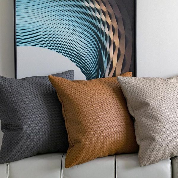 

pillow case woven texture leather pillowcase modern minimalist light luxury sofa pu solid color
