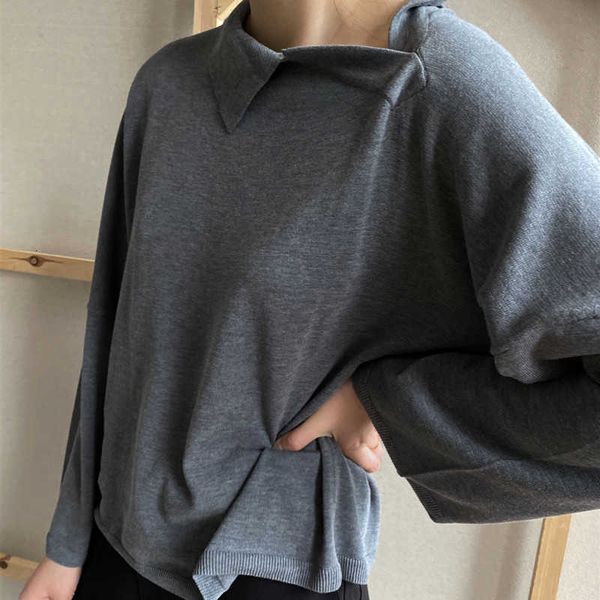

women's sweaters sweaters women asymmetric sweater long-sleeved knit bottoming turn-down collar solid color pul rd39, White;black
