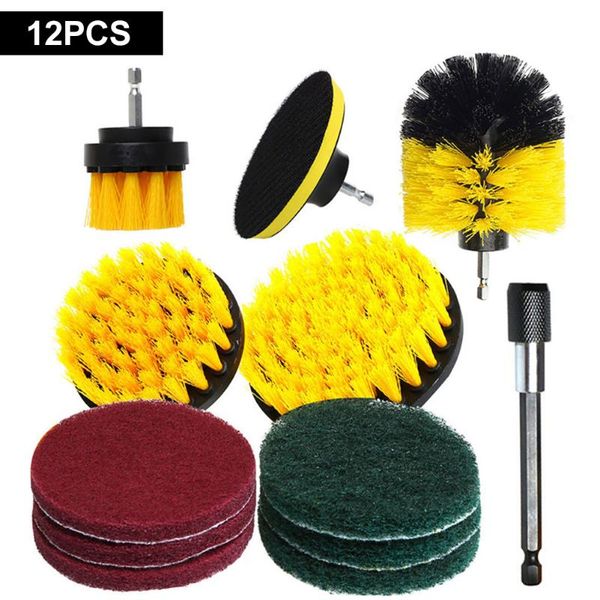 

car sponge 6pcs/12pcs set electric scrubber brush drill kit plastic round cleaning for carpet glass tires nylon brushes