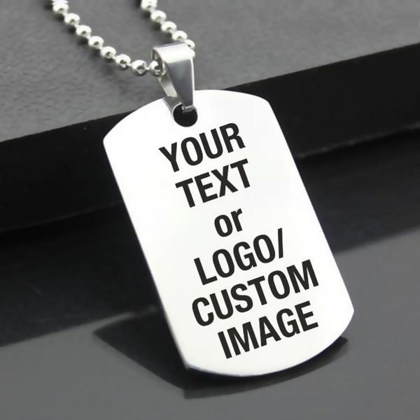 

necklaces pendants custom laser engraved stainless steel rectangle dog tag military pendant jewellery birthday christmas gift, Silver
