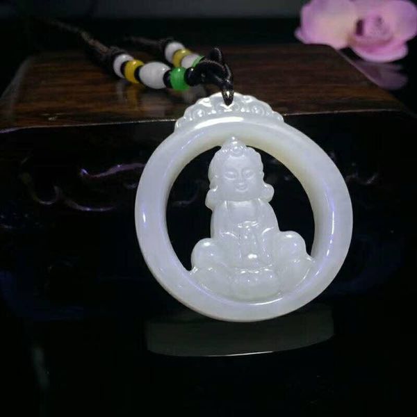 

lockets h31#exquisite hetian jade hollow auspicious buddha pendant, Silver