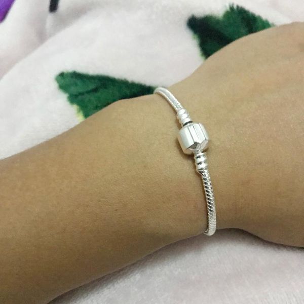 

charm bracelets with certificate 100% original 925 sterling silver snake chain diy bracelet for women gift jewelry lhb925, Golden;silver