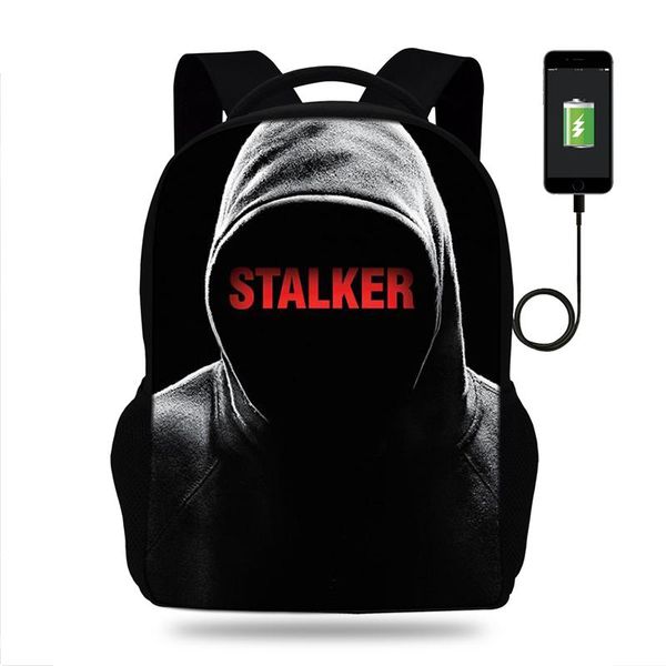 

17inch stalkering college backpack usb charger schoolbag lapbackpacks for teenage school bag boys mochila bags
