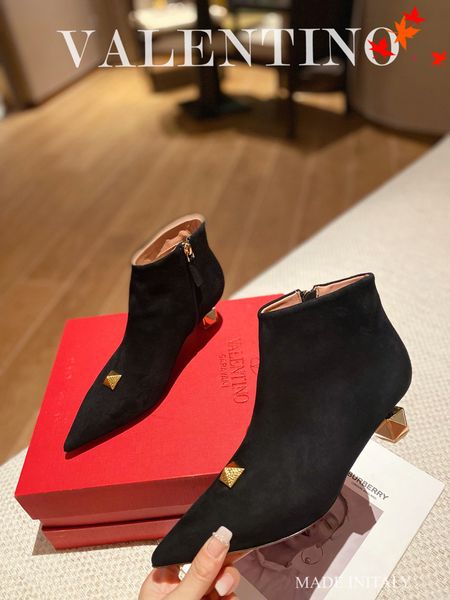 

2022 leather boots ladies short ankle cowskin boot autumn winter chunky heel martin booties fashion camfortable shoes with box size 35-40 -h, Black