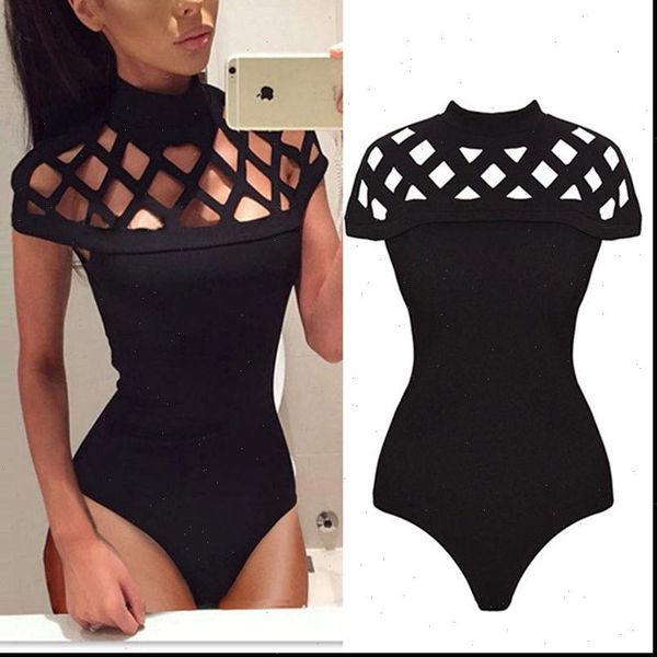 

hollow bodysuit leotard bodycon womens rompers t shirt, Black;white