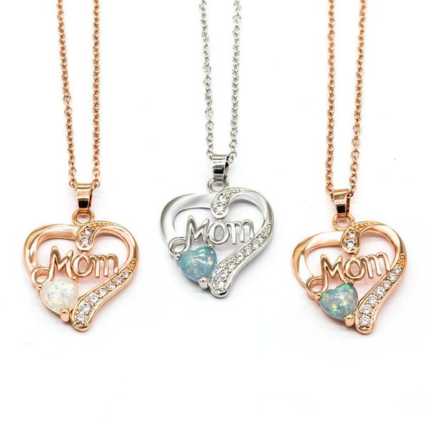 

pendant necklaces 2021 fashion opal mother crystal heart necklace silver color jewelry for woman luxury mother's day gifts