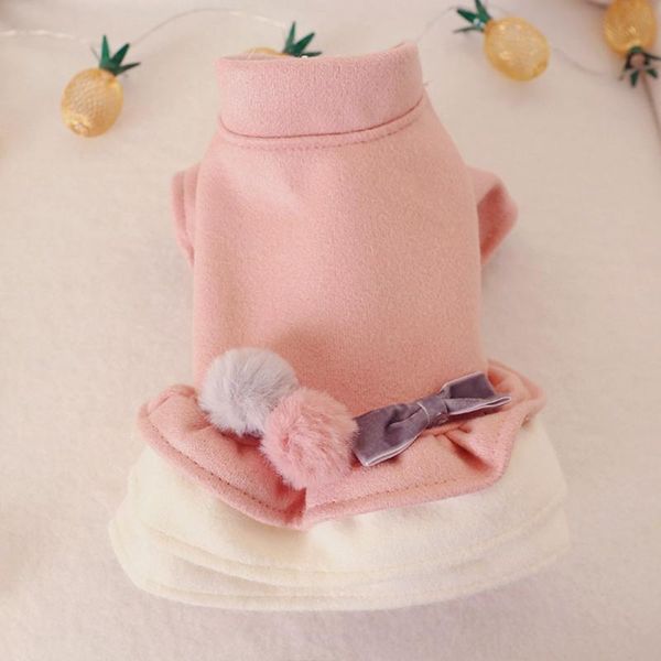 

dog apparel pets bow-knot dress small dogs winter thickening woolen clothes princess skirt with double colored fluffy balls bowknot0101