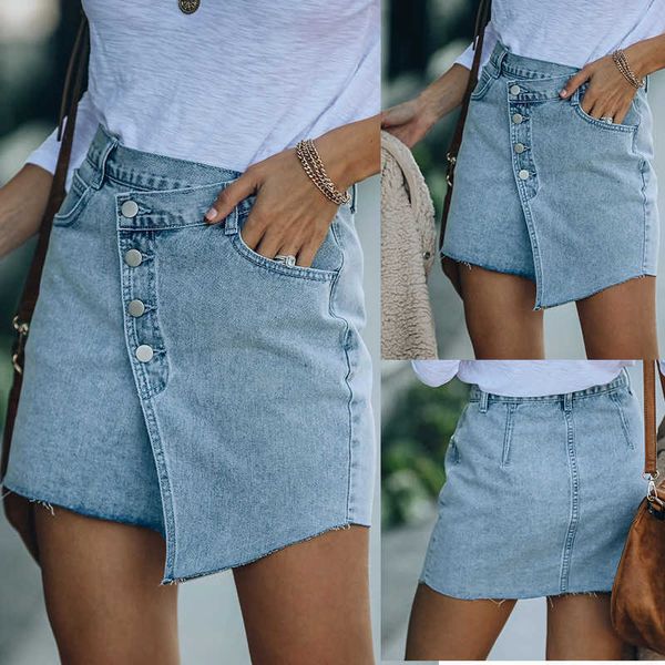 

denim 2021 short skirt street trendsetter's irregular washed woolen hem buttock skirt, Black