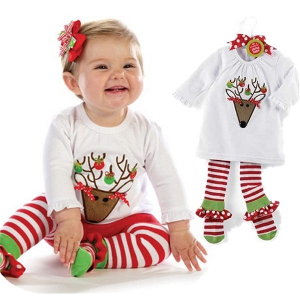 Estilo de Natal Bebê Roupa dos Desenhos Animados Menino Menina Girl Conjunto T-shirt + Pant 2 PCS para 3-6 Anos 210615