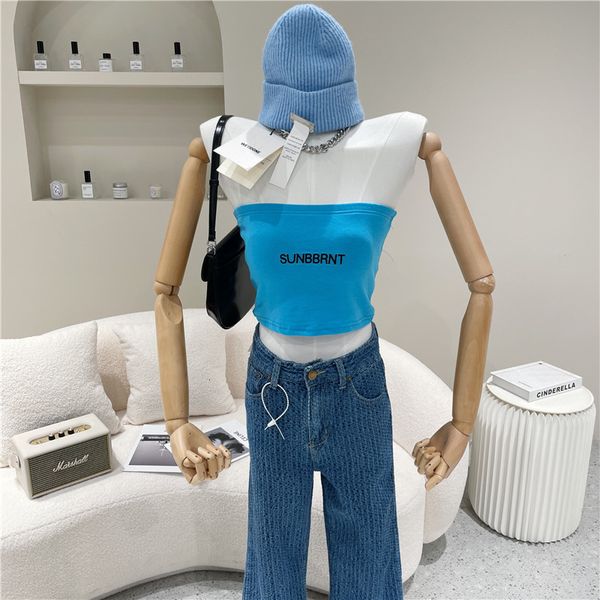 

tanks spring summer niche fashion design without straps embroidered letter knitted bra underwear wear breast involvement, White