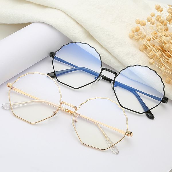 

new art japanese and korean metal anti blue irregular glasses frame net red flat lens female, White;black