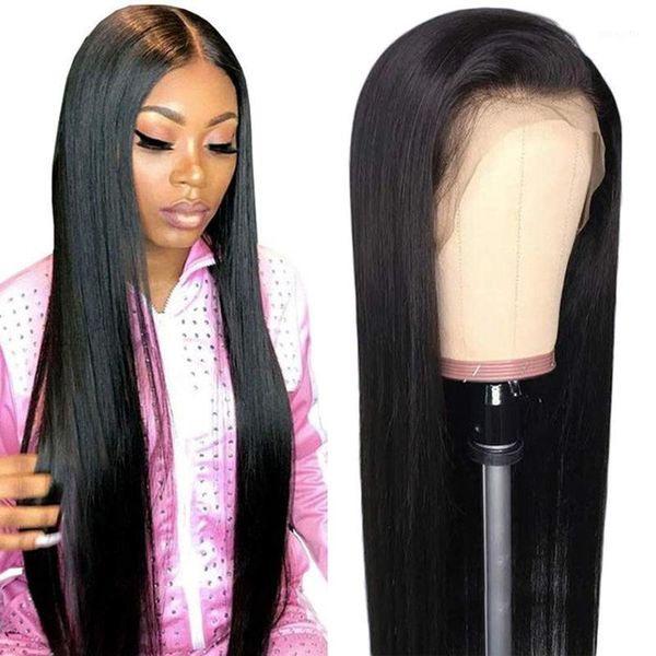 

lace front human hair wigs straight 13x4 pre plucked 150% malaysian remy closure wig frontal for women1, Black;brown