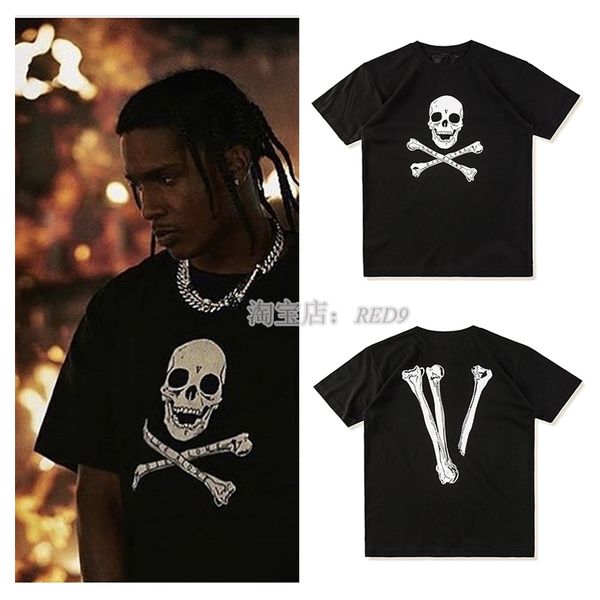 

luxury brand t shirt meichao v and lone life skeleton bone big v cotton short sleeve t-shirt summer men's and women's hi, White;black