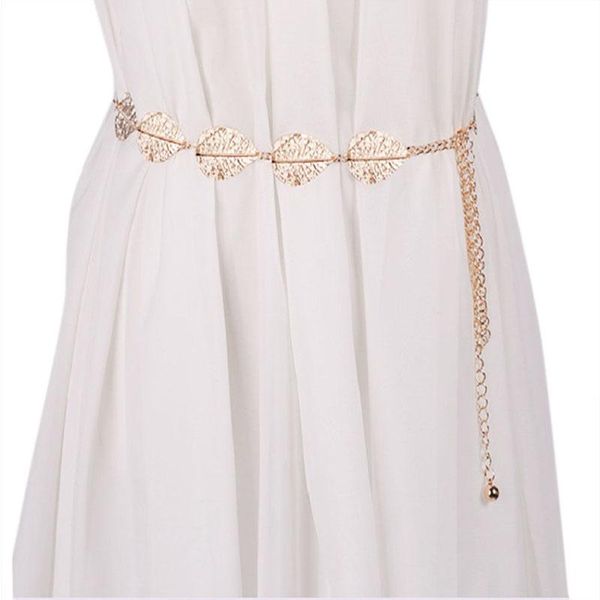 

belts 110cm sweater waist belt women metal chain leaf shape dress, Black;brown