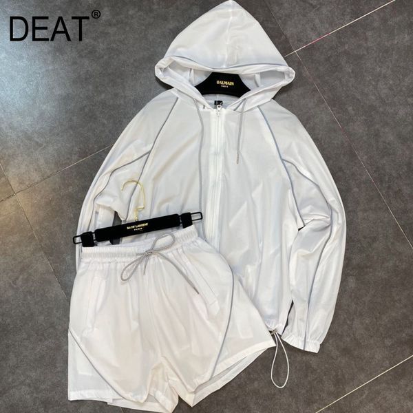 

spring long sleeve hooded sunscreen coat drawstring elastic shorts two piece set women outfits hr436 210525, White