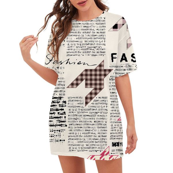 

cloocl newspaper women t-shirts printed lady clothes loose short sleeve teens leisure outfits, White