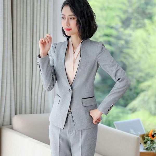 

formal trouser set uniform designs for women office blazers feminino spa elegant business pant suits plus size 4xl 5xl women's two piec, White