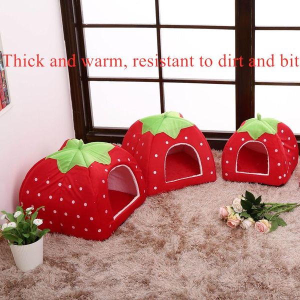 

cat beds & furniture litter, dog warm foldable pet strawberry tent litter mat
