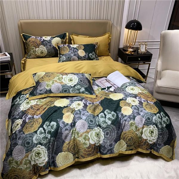 

luxury 600tc egyptian cotton hd printing bedding set super soft silky  king size duvet cover flat/fitted sheet pillowcase sets