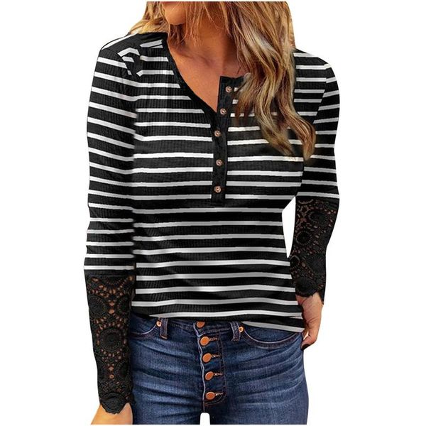 

women's hoodies & sweatshirts women o-neck lace long sleeve knit tunic v-neck button slim leopard print fashion ladies casual blouse, Black