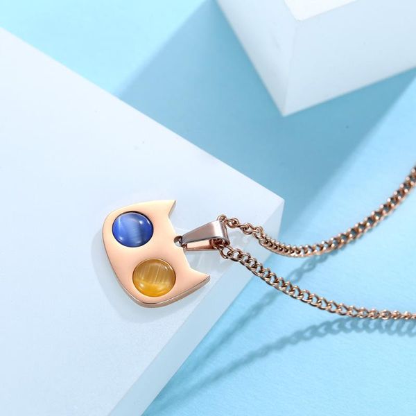 

pendant necklaces titanium steel inlaid cat's eye stone cat star necklace lovely face temperament literary style couple, Silver