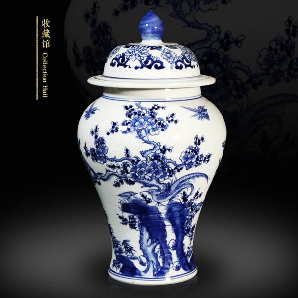 

vases jingdezhen antique vase hand-painted blue and white porcelain flowers birds ceramic temple jar
