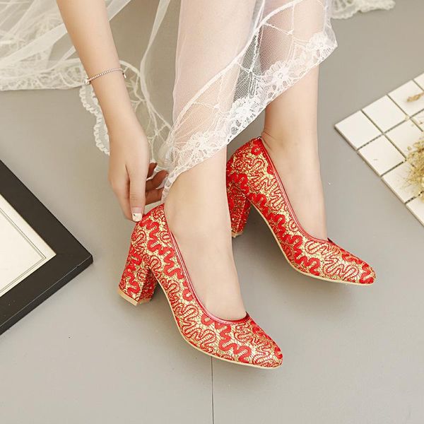 

wonen pumps wedding shoes fashion lace round toe 7cm square heel women office work party dress, Black