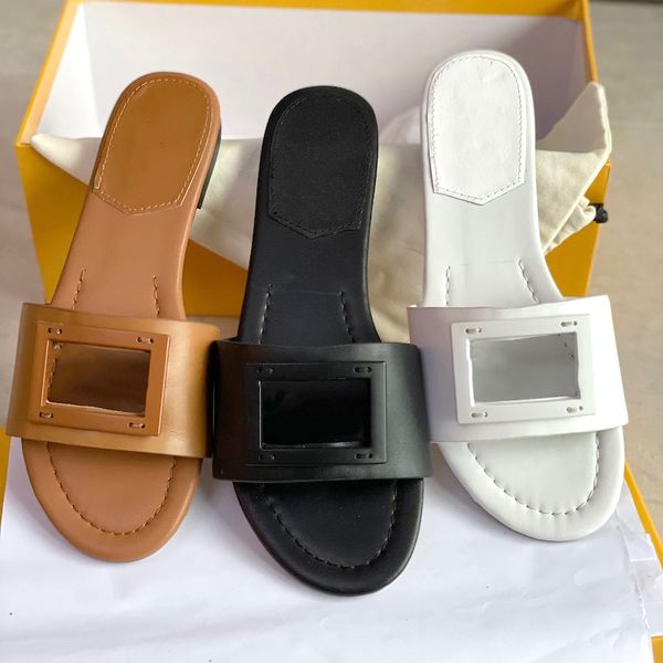 

women flats sandals leather slides slippers embellished baguette pattern high heels designer shoes summer outdoor flip flops with box 315, Black