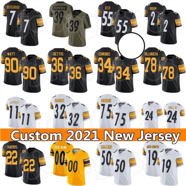 

najee harris custom t.j. watt minkah fitzpatrick men steeler chase claypool jerseys juju smith-schuster football pittsburgh troy polamalu je, Black;gray