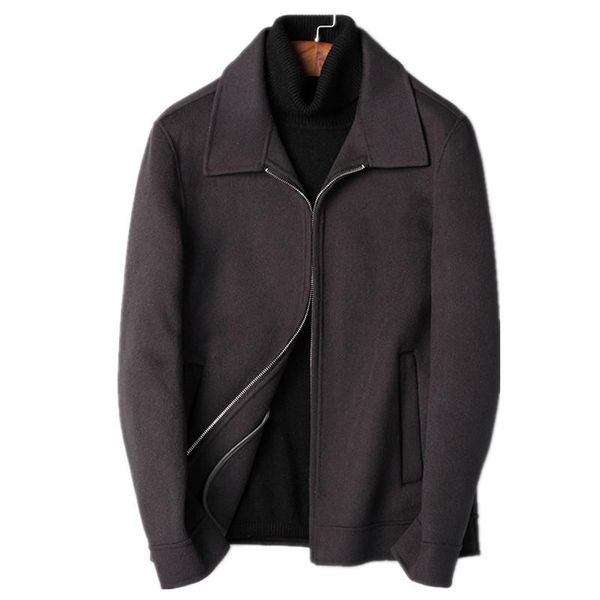 

men's wool & blends 100% coat autumn winter jacket men double-side woolen coats streetwear baseball jackets abrigo hombre my1831, Black