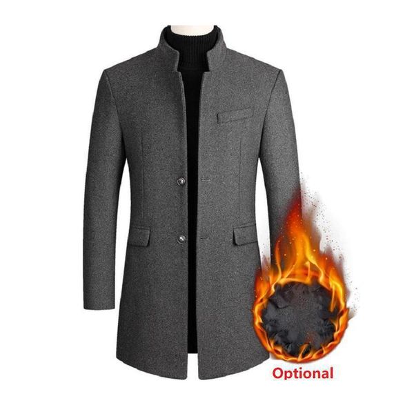 

men's wool & blends [fur optional] fashion clothing woolen jacket coats winter coat mid-long trench classic solid thickening, Black