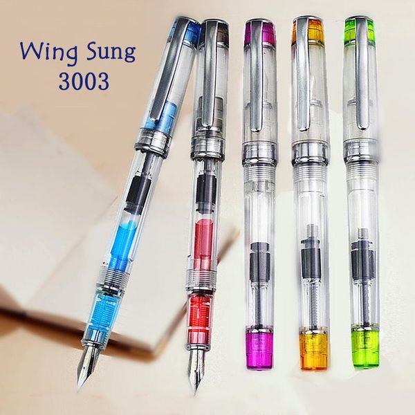 

fountain pens 5pcs set creative wing sung 3003 transparent pen wingsung converter ink iridium ef/f 0.38/0.5mm for student office