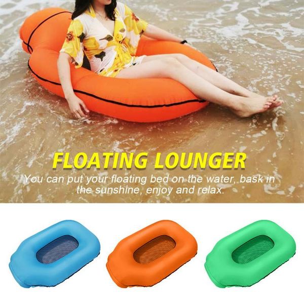 

air inflation floating lounger mat beach sea swimming pool comfortable nylon foldable chair for adults kids portable summer raft inflatable