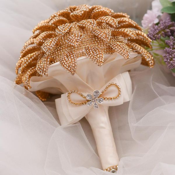 

wedding flowers bling gold diamond bouquet flower accessories marriage bridal pearl for bride decoration