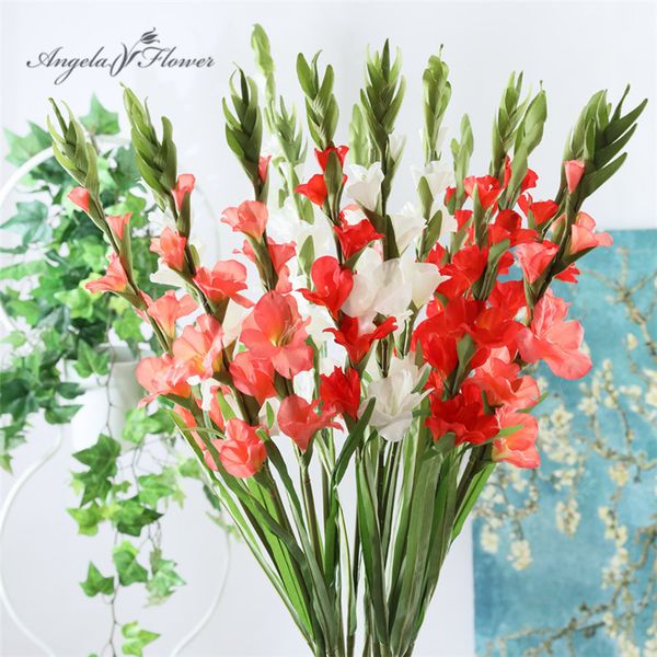 99cm 6 cabeça de gladíolo artificial decoração home jardim casamento arranjo flor gladioli plantas de seda vermelho branco seda por atacado