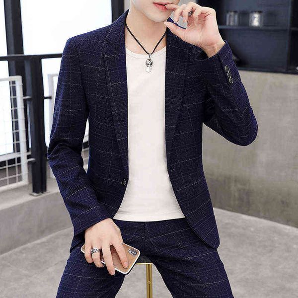 

luxury men's suits blazers 2021 men's spring and autumn leisure youth slim fit fashion suit two-piece set, White;black