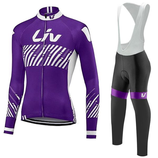 

racing sets liv 2021 cycling suit 3 colors women long sleeve autumn jersey clothing breathable clothes warm bib pants set, Black;blue
