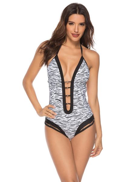 

one-piece suits women's bathing criss cross tie knot front deep v open back leopard one piece swimwear