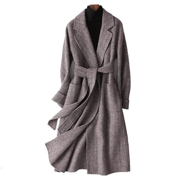

Women's Wool & Blends High Quality Long Woolen Coat Women Autumn Winter Korean Lace Up Elegant Slim Overcoat Casaco Feminino H616 RSOE, Black